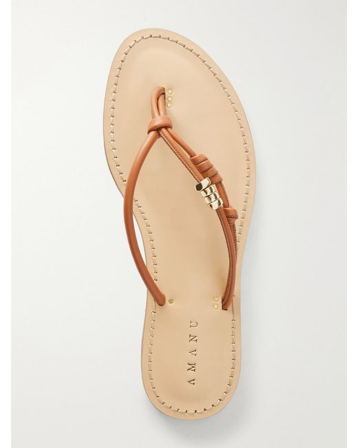 Amanu Brown The Kiwayu Embellished Leather Sandals