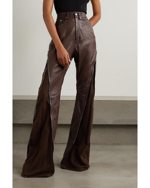 Rick Owens Brown Bolan Banana Cotton-Paneled Leather Flared Pants