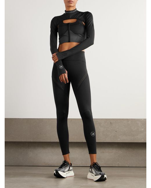 Adidas By Stella McCartney Black Cropped Printed Stretch Top