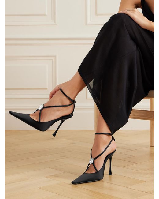 Saint Laurent Black Harlow Crystal-Embellished Satin Pumps