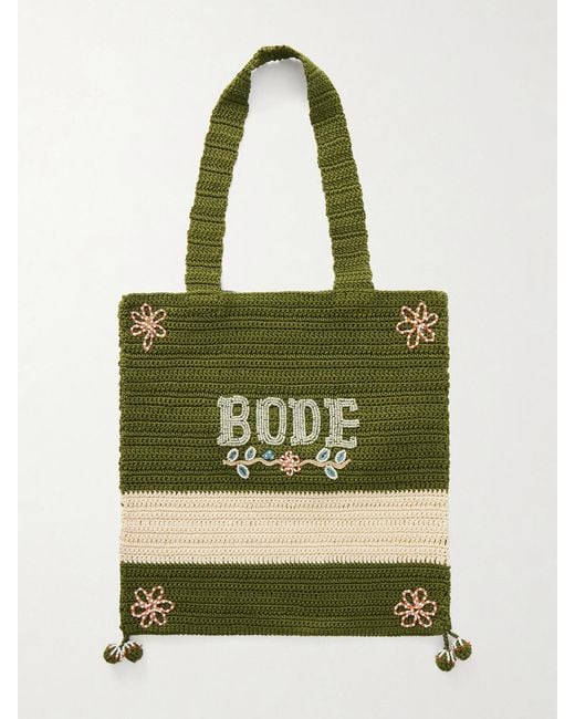 Bode Green Marsh Embellished Crocheted Cotton Tote