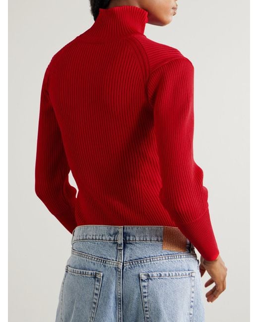 Magda Butrym Red Ribbed-Knit Turtleneck Bodysuit