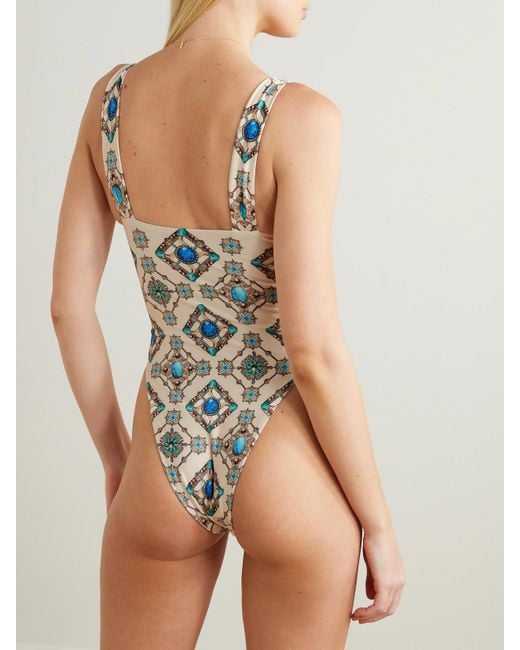 Agua Bendita White Citrino Platero Cutout Printed Recycled Underwired Swimsuit