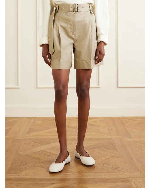 Burberry Natural Belted Cotton-Gabardine Shorts