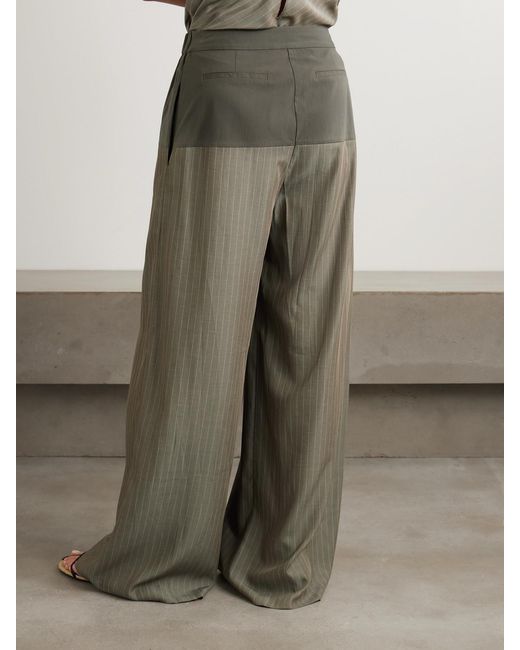 St. Agni Green Splice Pinstriped Twill And Cotton-Blend Poplin Wide-Leg Pants