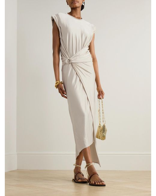 Rabanne Natural Asymmetrisches Midikleid Aus Glänzendem Jersey Mit Verzierung