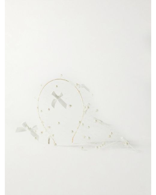 Jennifer Behr Natural Teresa Embellished Satin And Fishnet Veil