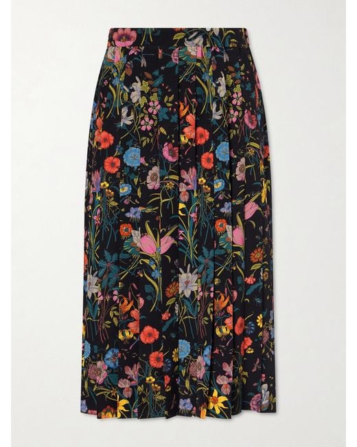 Gucci Black Pleated Printed Silk Skirt