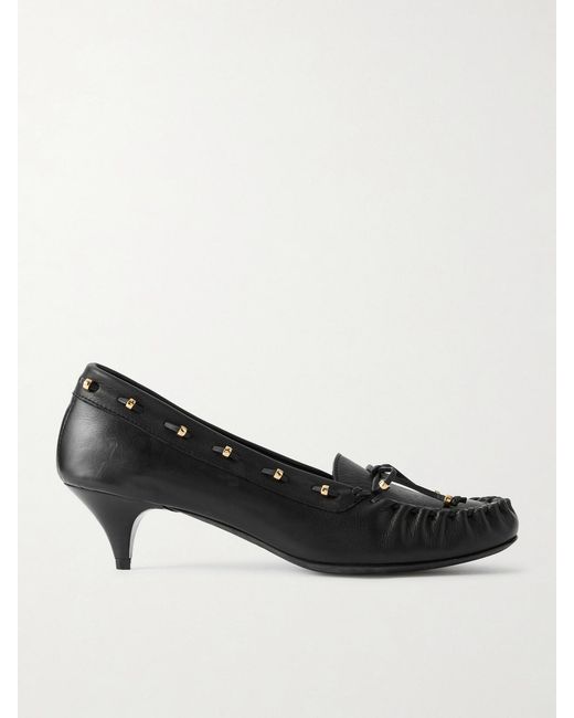 Khaite Black Milly Embellished Whipstitched Textured-Leather Pumps