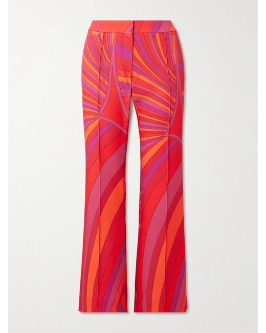 Emilio Pucci Red Cropped Printed Cady Straight-Leg Pants