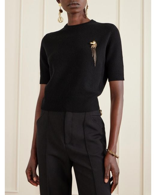 Chloé Black Embellished Ribbed Wool And Cashmere-Blend Sweater