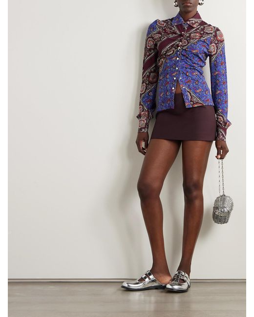 Rabanne Purple Ruched Paisley-Print Jersey Shirt