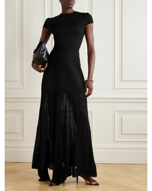 FFORME Black Sienna Asymmetric Wool-Blend Maxi Dress