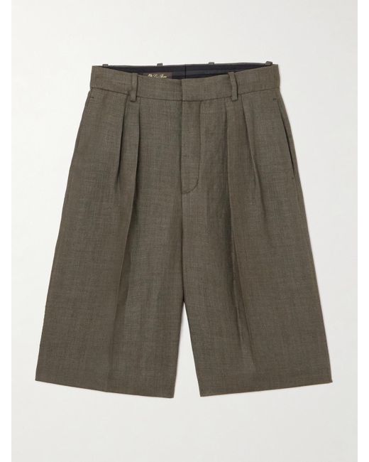 Loro Piana Green Digby Pleated Linen And Wool-Blend Shorts