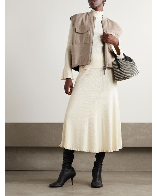 Proenza Schouler Natural Stina Striped Knitted Midi Skirt
