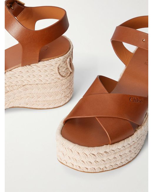 Chloé Natural Isla Leather Platform Wedge Sandals