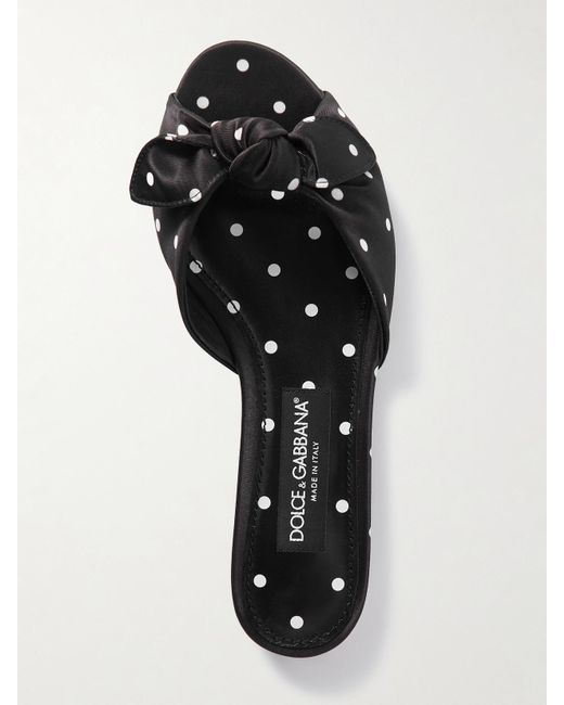Dolce & Gabbana White Bianca Bow-Embellished Polka-Dot Satin-Twill Slides