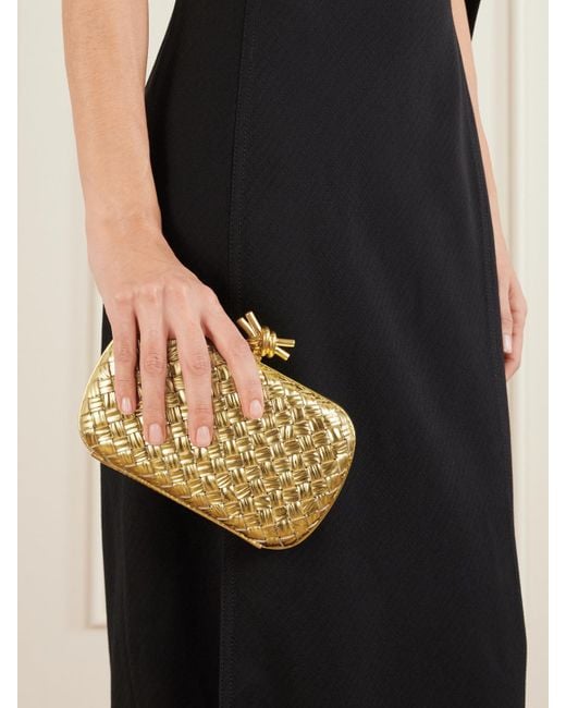 Bottega Veneta Knot Padded Intrecciato Metallic Leather Clutch