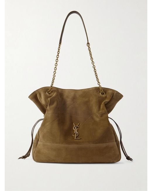 Saint Laurent Natural Jamie Shopping Schultertasche Aus Gestepptem Veloursleder Mit Applikation