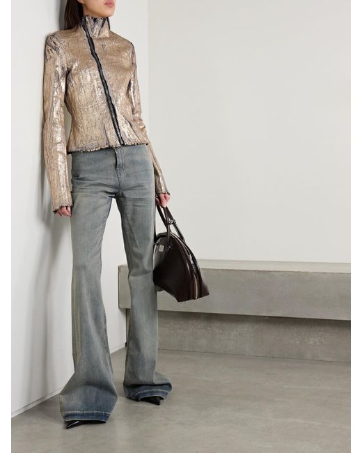 Rick Owens Gary Coated Leather-Blend Biker Jacket in Natural