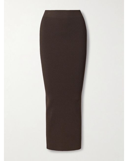Max Mara Brown Aprile Ribbed-Knit Maxi Skirt