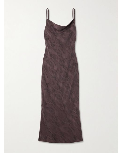 St. Agni Purple Printed Satin Midi Dress