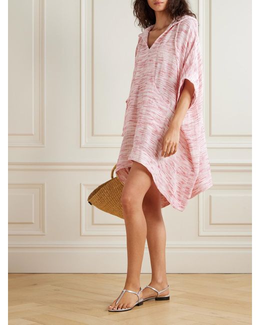 Lisa Marie Fernandez Pink Hooded Striped Linen-Blend Gauze Poncho