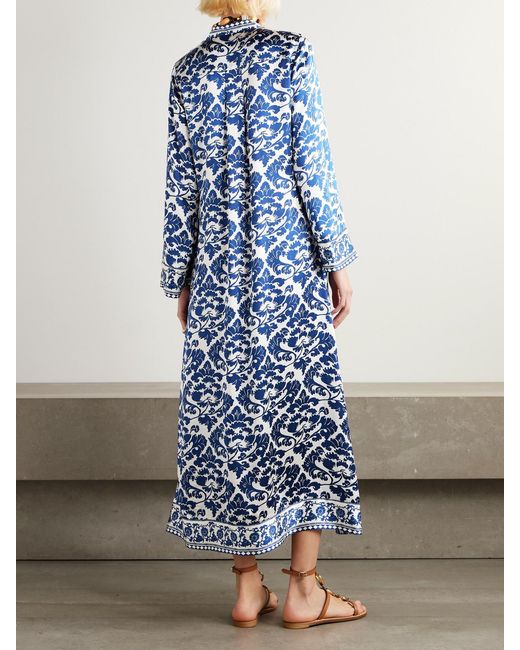 Emporio Sirenuse Blue Jenna Printed Silk-Voile Kaftan
