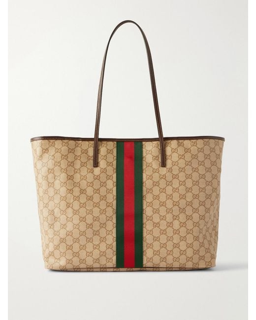 Gucci Natural Tribeca Leather-Trimmed Coated Canvas-Jacquard Tote