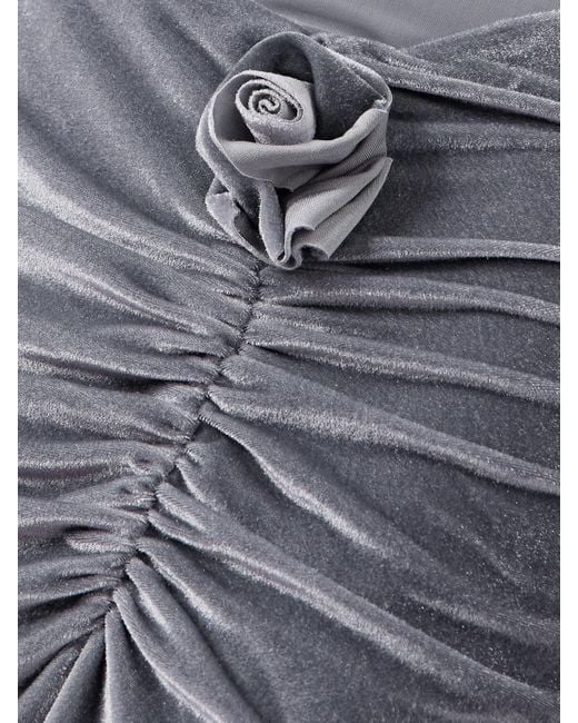Maygel Coronel Gray Borelli Appliquéd Gathered Open-Back Jersey-Trimmed Velvet Maxi Dress