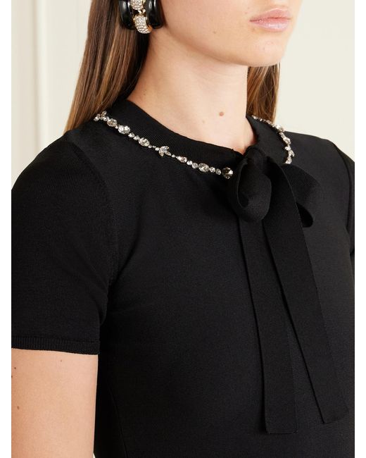 Valentino Garavani Black Bow-Detailed Embellished Jersey Mini Dress