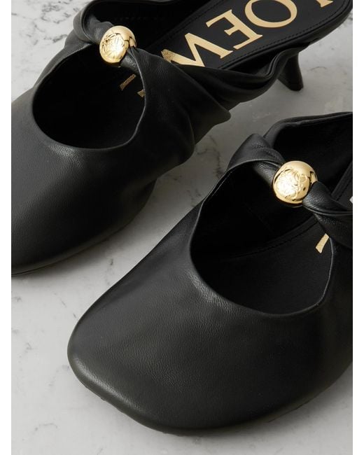Loewe White Pebble Mules Aus Leder Mit Cut-Out Und Verzierung