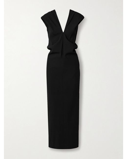 Khaite Black Ima Wool-Blend Grain De Poudre Maxi Dress