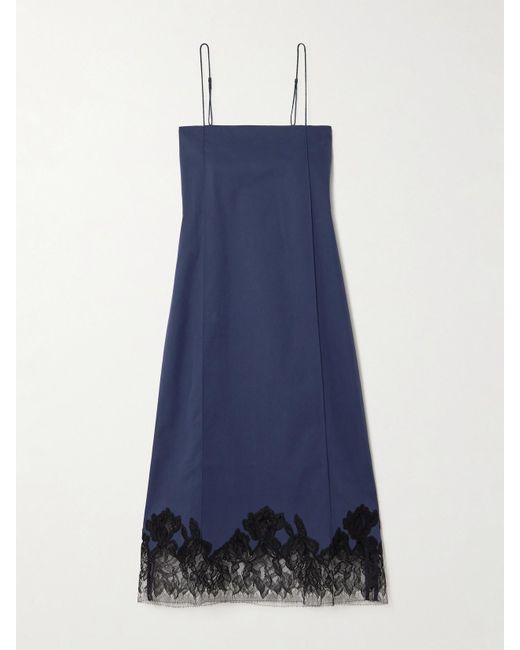 Faithfull The Brand Blue Elsain Lace-Trimmed Cotton-Blend Twill Midi Dress
