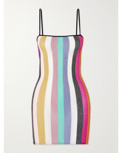 Missoni Women's White Striped Metallic Crochet-Knit Mini Dress