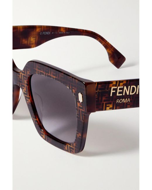 Fendi Brown Roma Oversized Square-Frame Tortoiseshell Acetate Sunglasses