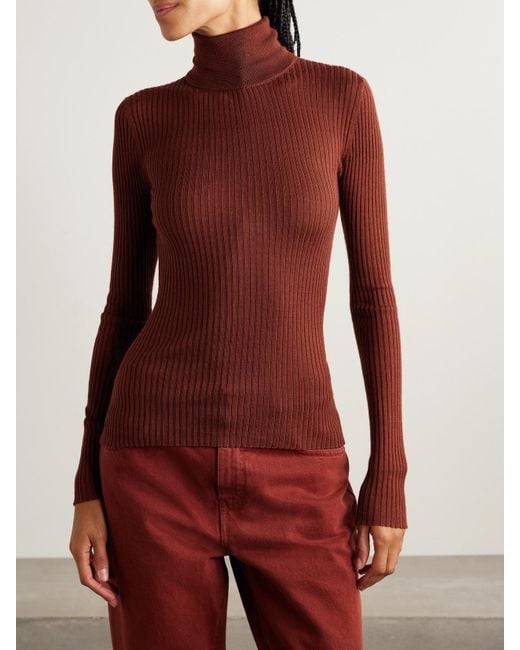 Gabriela Hearst Red Peppe Ribbed Cashmere And Silk-Blend Turtleneck Sweater