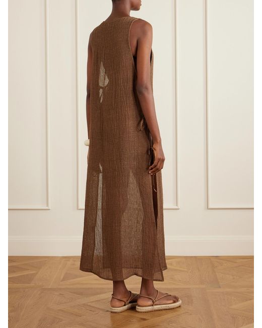 LeKasha Brown Jarajug Linen Midi Dress