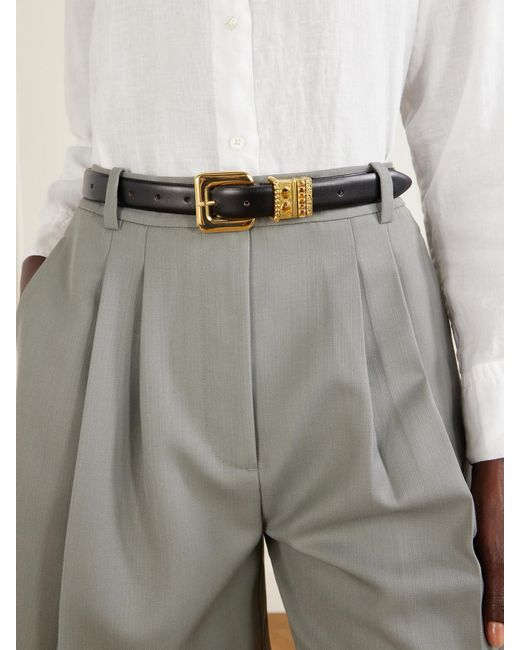 DEHANCHE Black Mara Stone Tiger's Eye-Embellished Leather Belt