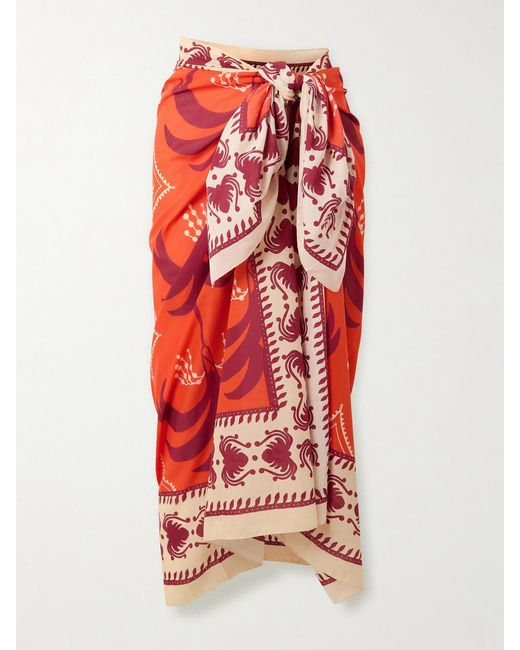 Johanna Ortiz Red Dance Of Printed Cotton Pareo