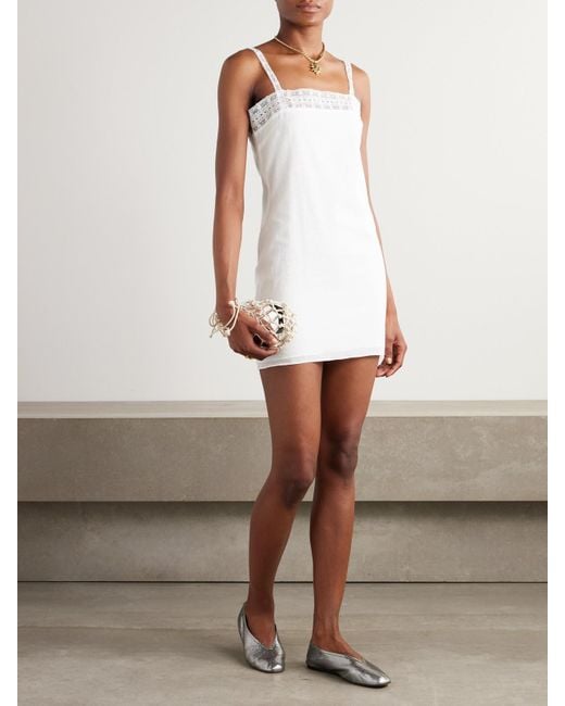 Faithfull the Brand Lace-Trimmed Cotton-Poplin Mini Dress in White | Lyst