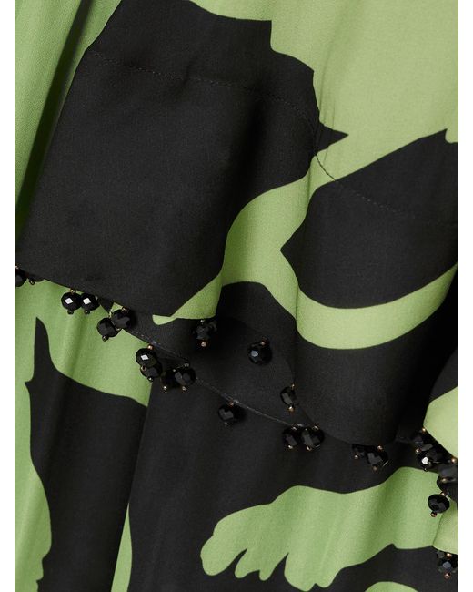 Johanna Ortiz Green Net Sustain Embellished Twist-Front Floral-Print Silk Maxi Dress