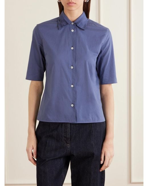 Jil Sander Blue Pleated Cotton Shirt