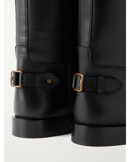 Burberry Black Buckled Leather Knee Boots