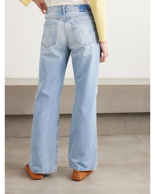 Mother Blue Maven Sneak Distressed High-Rise Straight-Leg Jeans