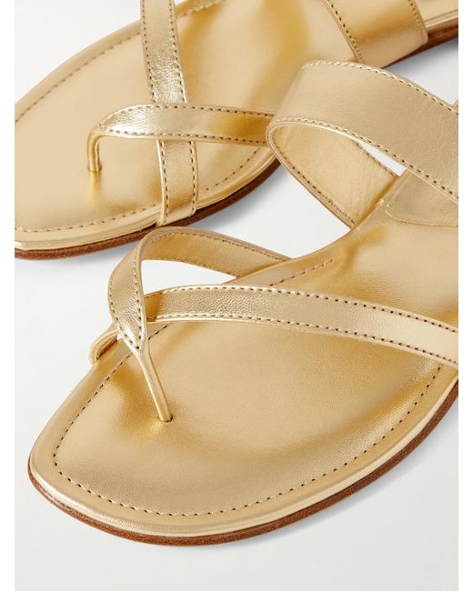 Manolo Blahnik Natural Susa Metallic Leather Sandals