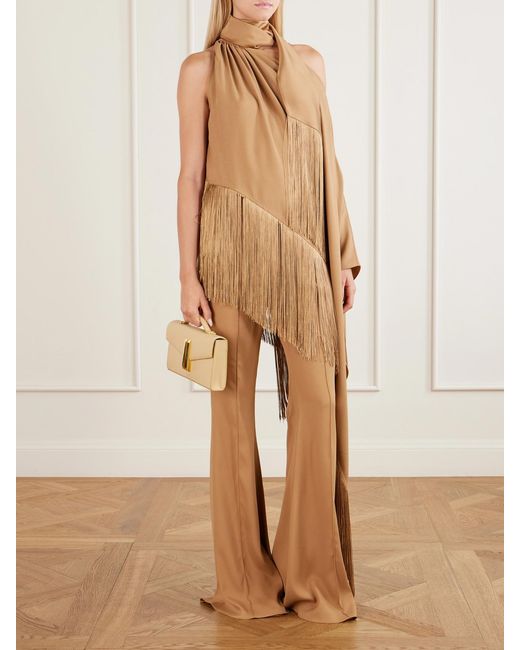 Taller Marmo Natural Mae Crepe-Cady High-Waisted Flared Pants