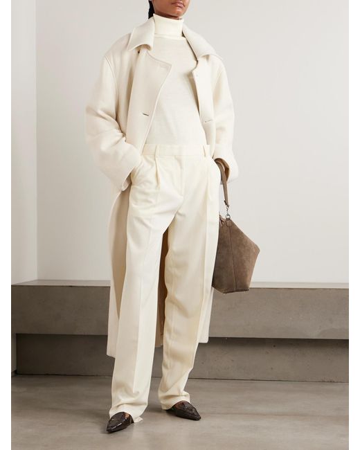 Totême White Pleated Twill Wide-Leg Pants