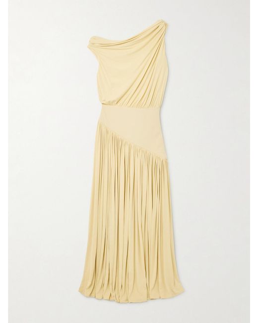 Abadia Metallic Gwen Asymmetric Draped Jersey-Trimmed Stretch-Bamboo Maxi Dress