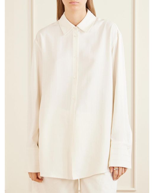 Kallmeyer Natural Mollie Sequin-Embellished Striped Twill Shirt